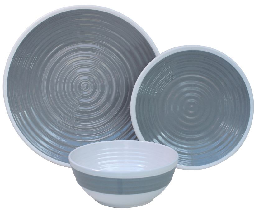 Outdoor Revolution Premium 12pc Melamine Plate and Bowl Set Pastel Grey